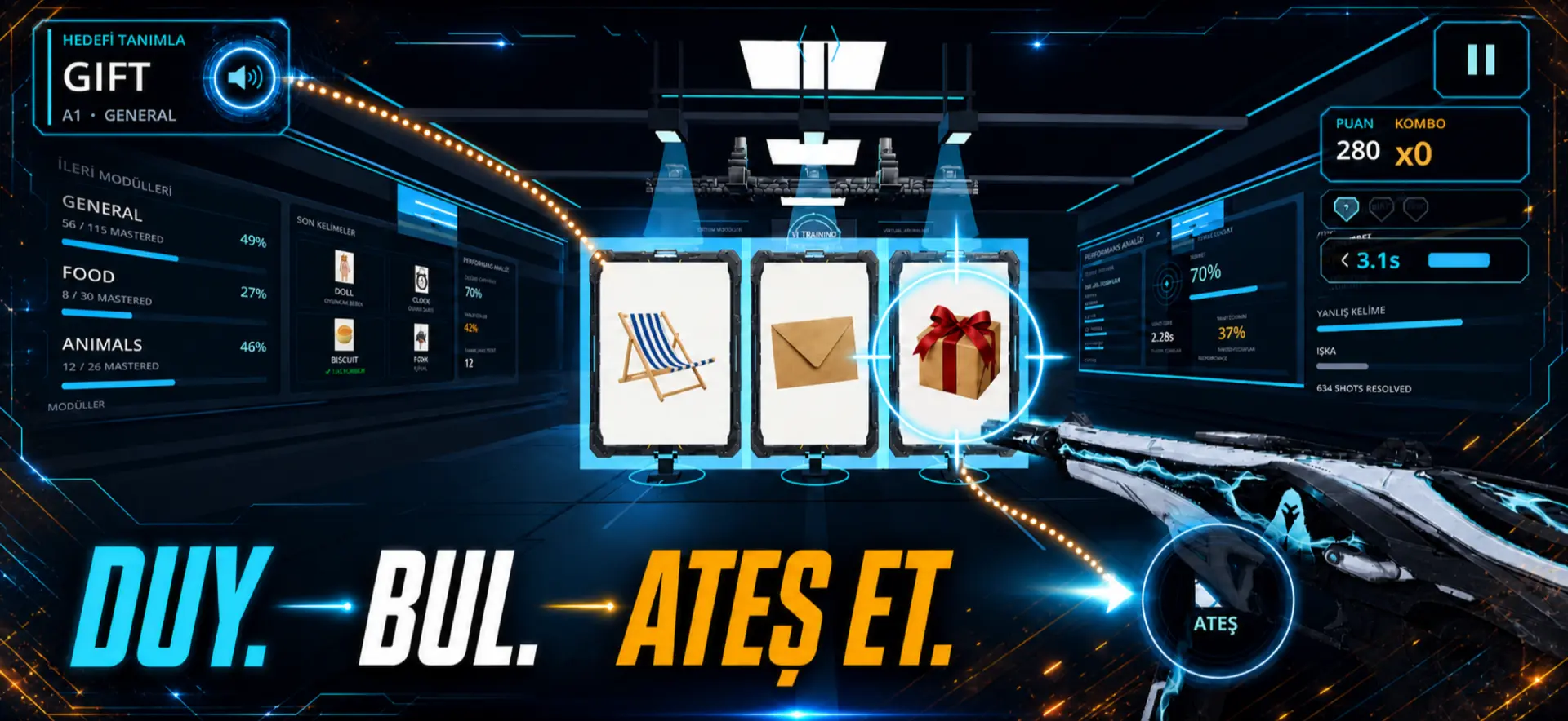 WordBlast screen: Aim and Shoot