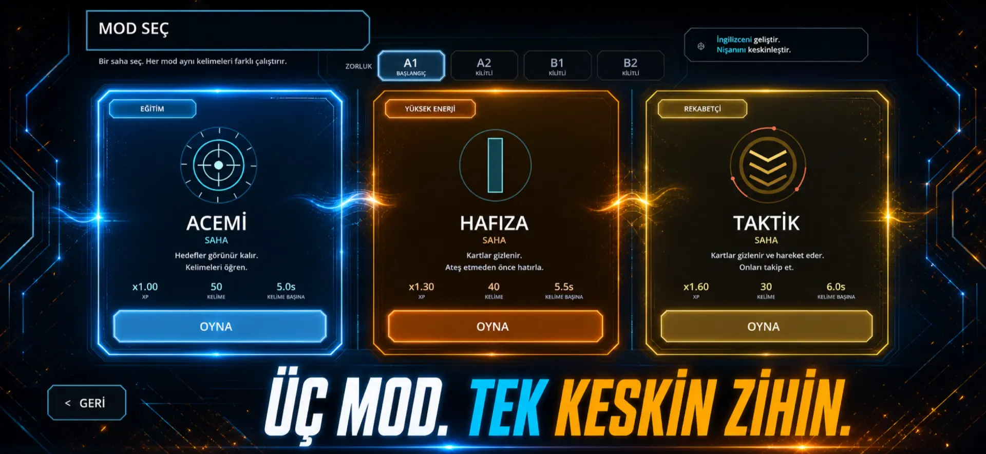 WordBlast screen: Training Modes